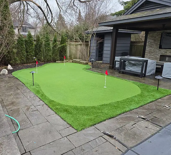 Putting green in backyard